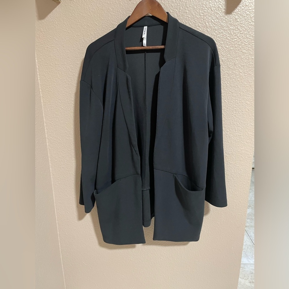 Soma Black Open-Front Collarless Blazer with Patch Pockets